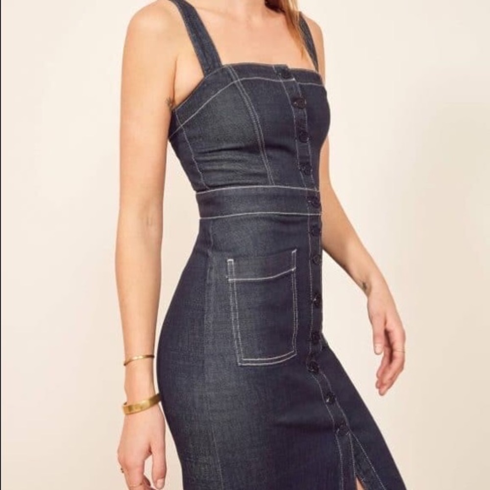 REFORMATION Button Down Roxanna Denim Midi